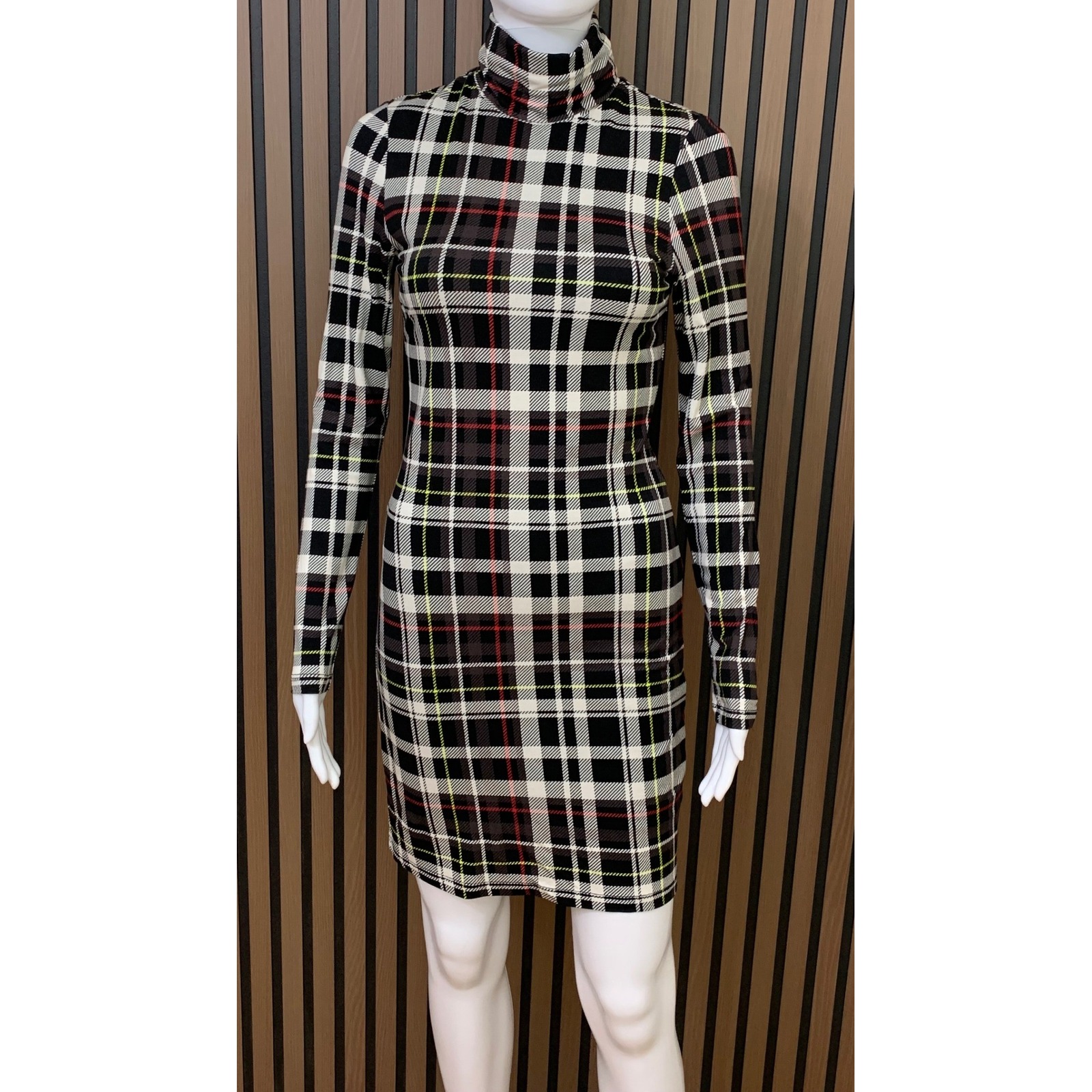 Alice + Olivia Delora Women's Plaid Mock Neck Mini Dress Long Sleeve Back Zip 4